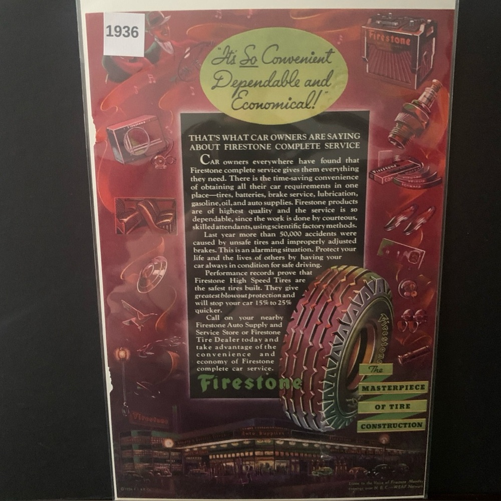 Vintage 1936 Firestone It's So Dependable Economical Ad Advertisement